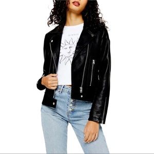 TOPSHOP | Teddy Faux Leather Biker Jacket
